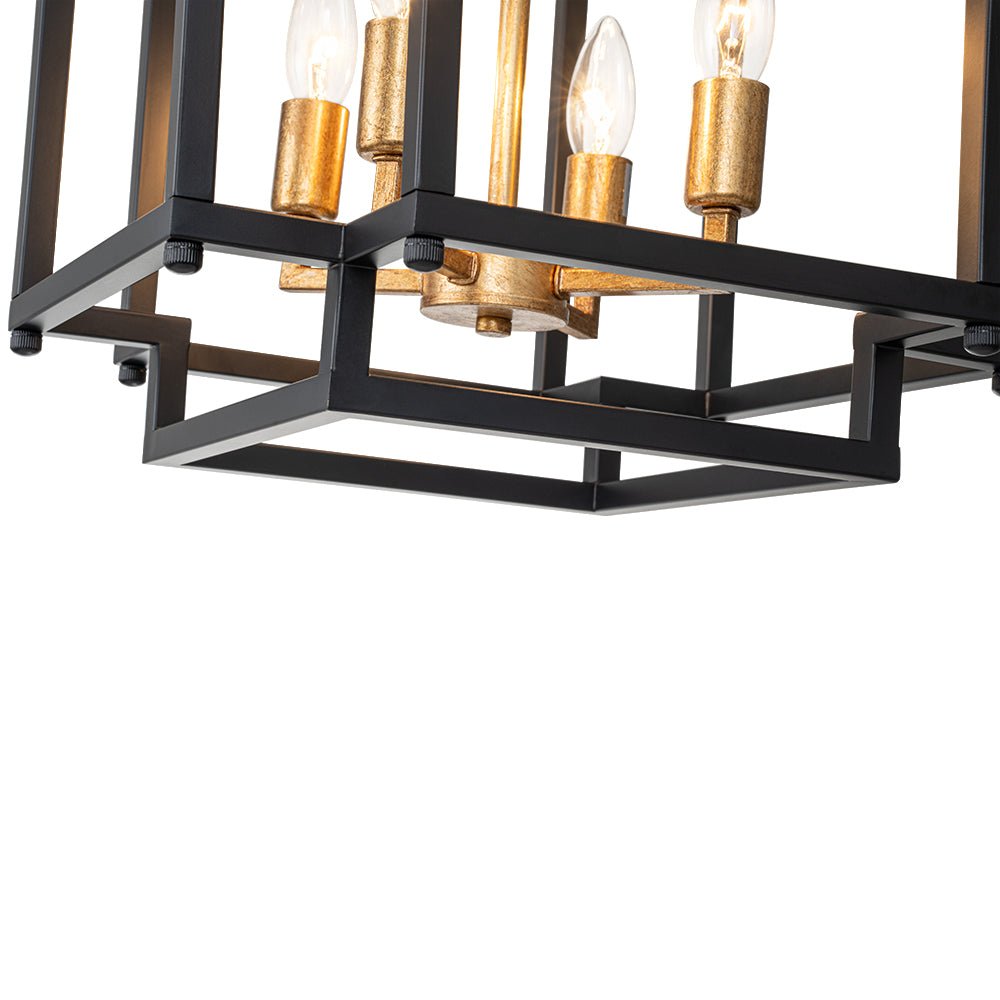 4-Light Candle Style Square Lantern Semi Flush Ceiling Light