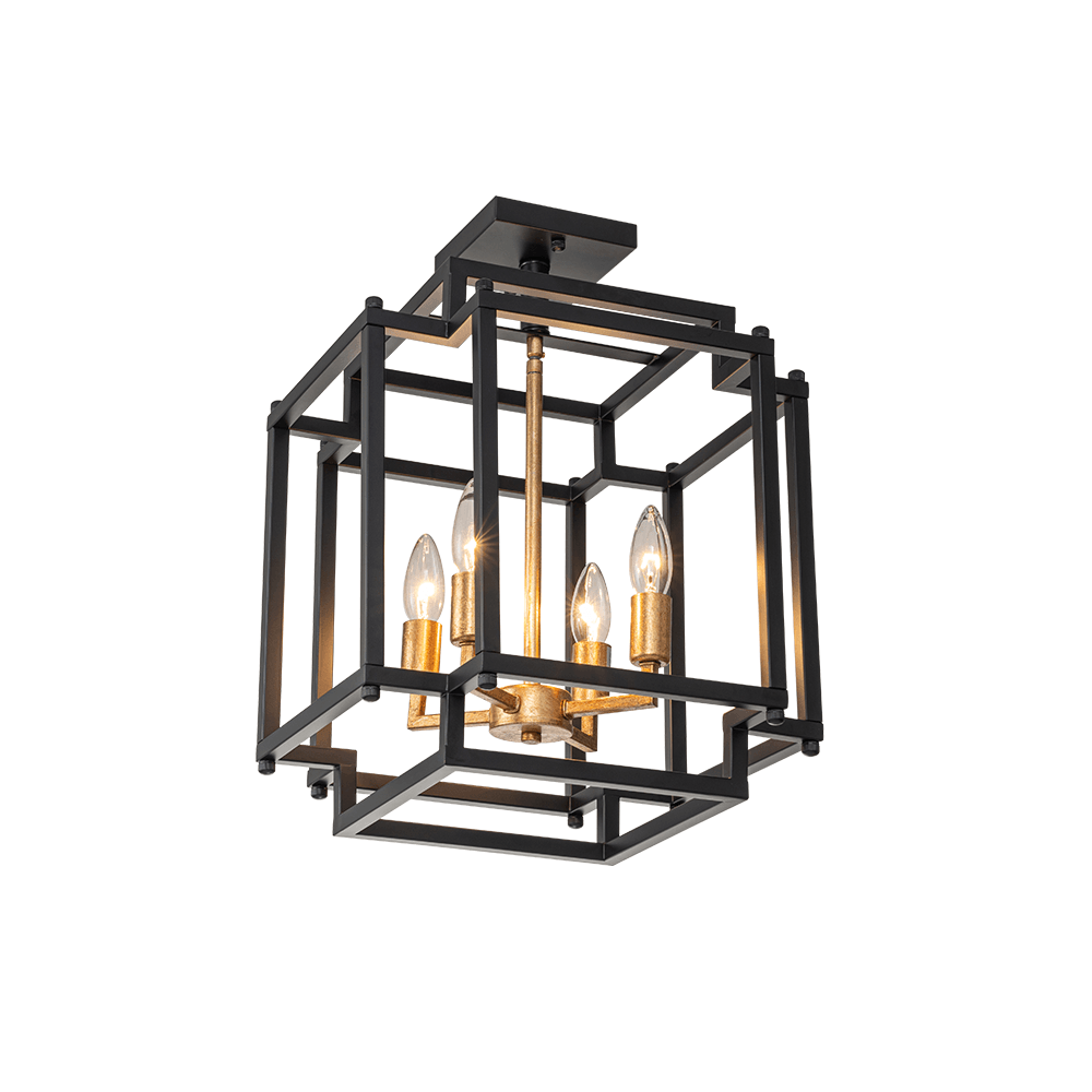 4-Light Candle Style Square Lantern Semi Flush Ceiling Light
