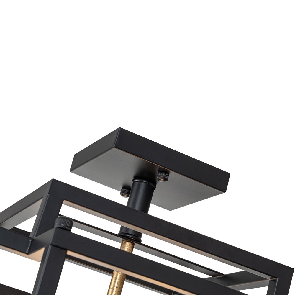 4-Light Candle Style Square Lantern Semi Flush Ceiling Light