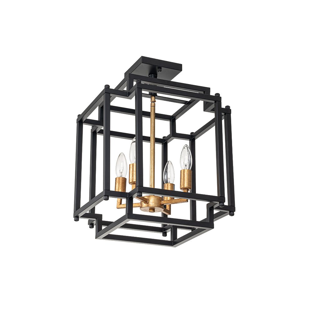 4-Light Candle Style Square Lantern Semi Flush Ceiling Light