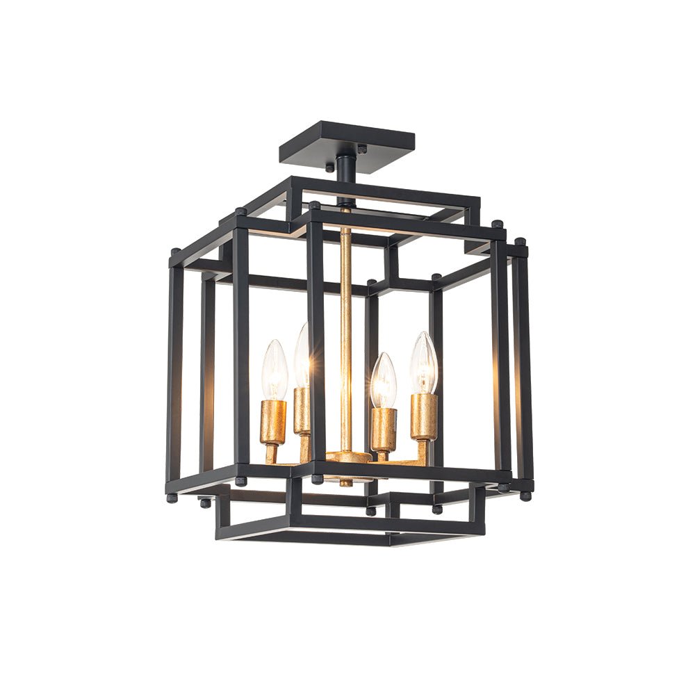4-Light Candle Style Square Lantern Semi Flush Ceiling Light