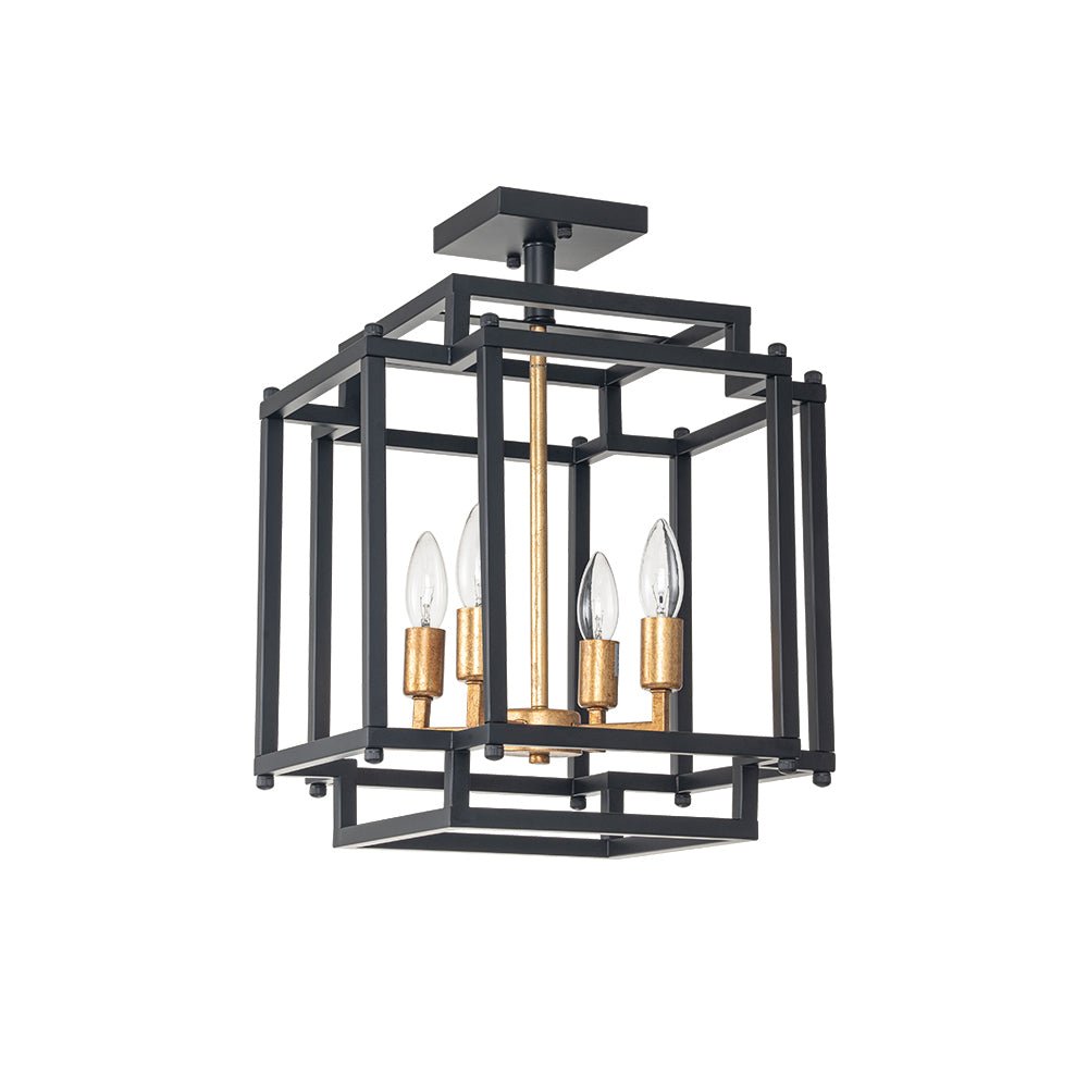 4-Light Candle Style Square Lantern Semi Flush Ceiling Light
