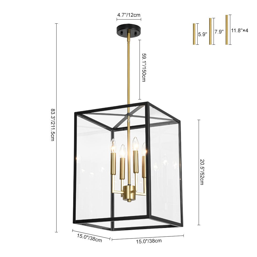 4-Light Candle Style Wide Glass Square Lantern Pendant
