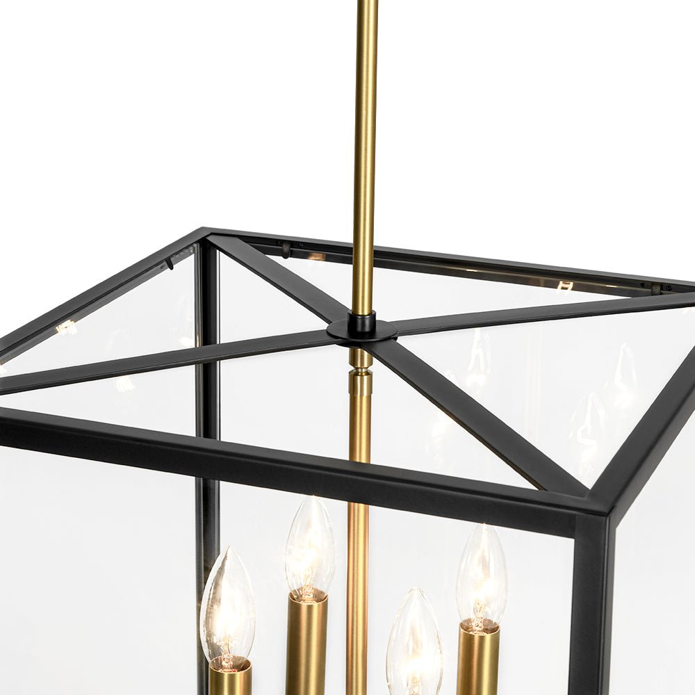 4-Light Candle Style Wide Glass Square Lantern Pendant