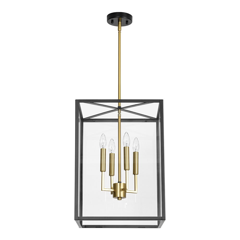 4-Light Candle Style Wide Glass Square Lantern Pendant