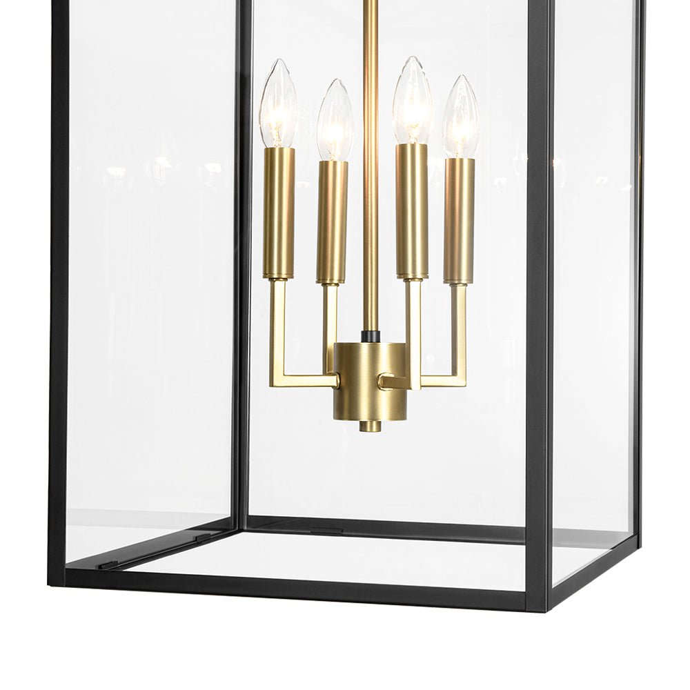 4-Light Candle Style Wide Glass Square Lantern Pendant