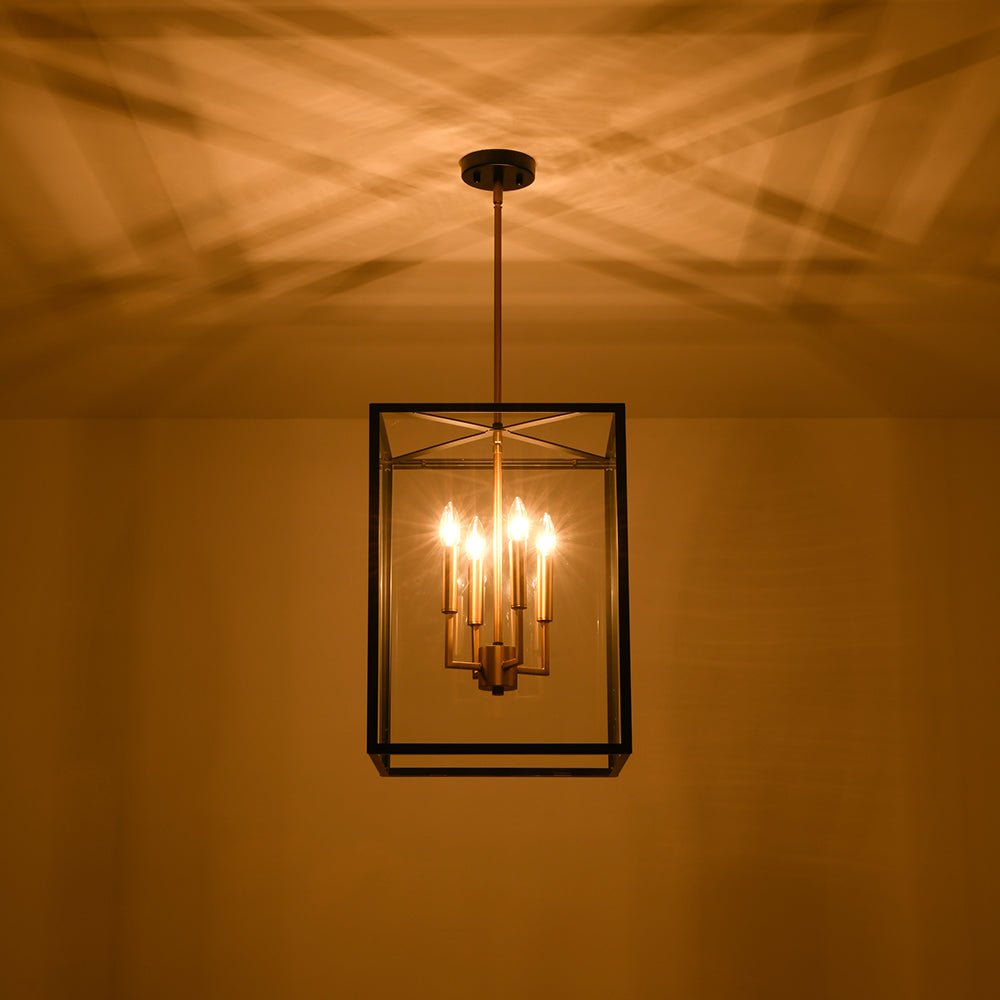 4-Light Candle Style Wide Glass Square Lantern Pendant