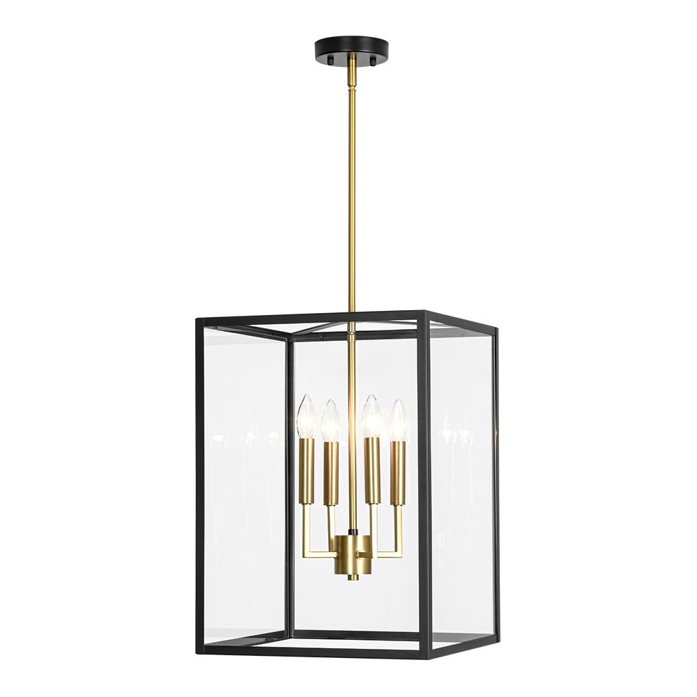 4-Light Candle Style Wide Glass Square Lantern Pendant