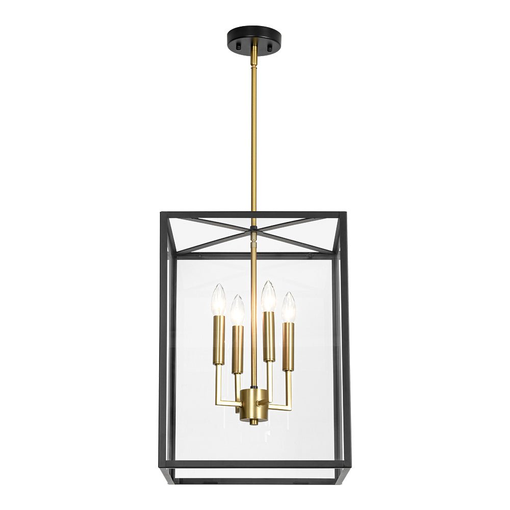 4-Light Candle Style Wide Glass Square Lantern Pendant
