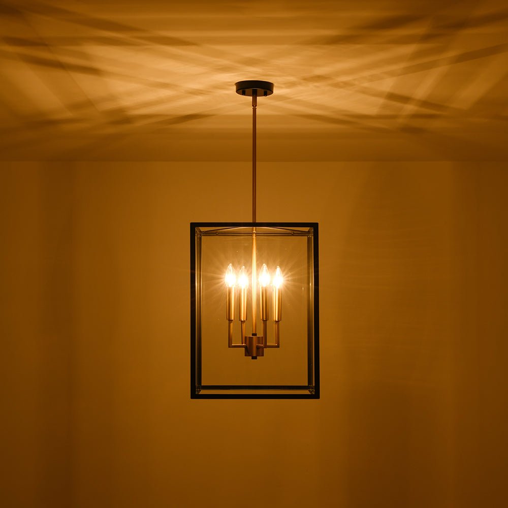 4-Light Candle Style Wide Glass Square Lantern Pendant
