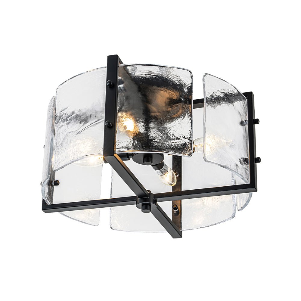 4-Light Contemporary Clear Textured Glass Drum Flush Mount