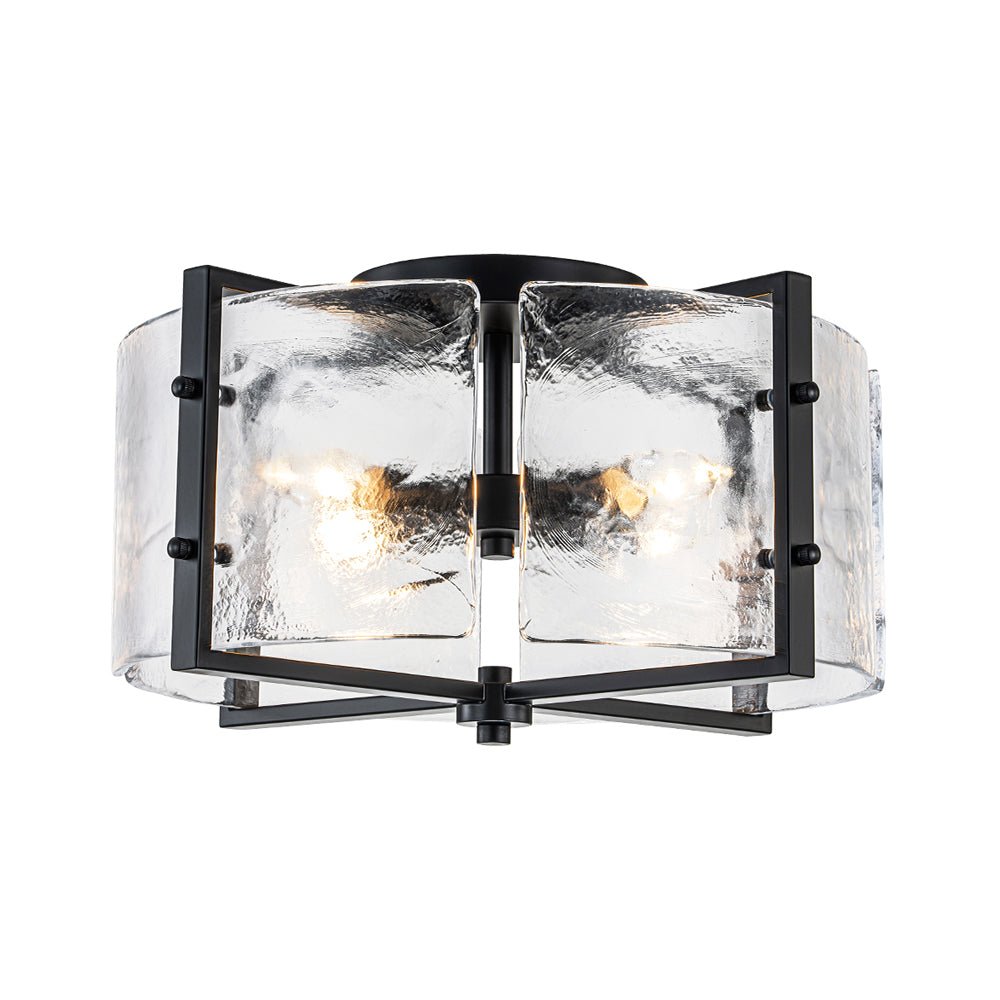 4-Light Contemporary Clear Textured Glass Drum Flush Mount