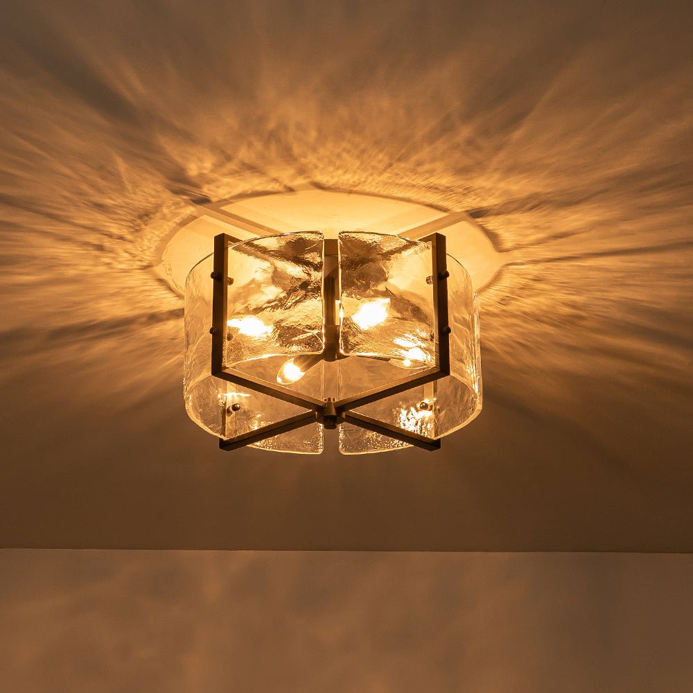 4-Light Contemporary Clear Textured Glass Drum Flush Mount