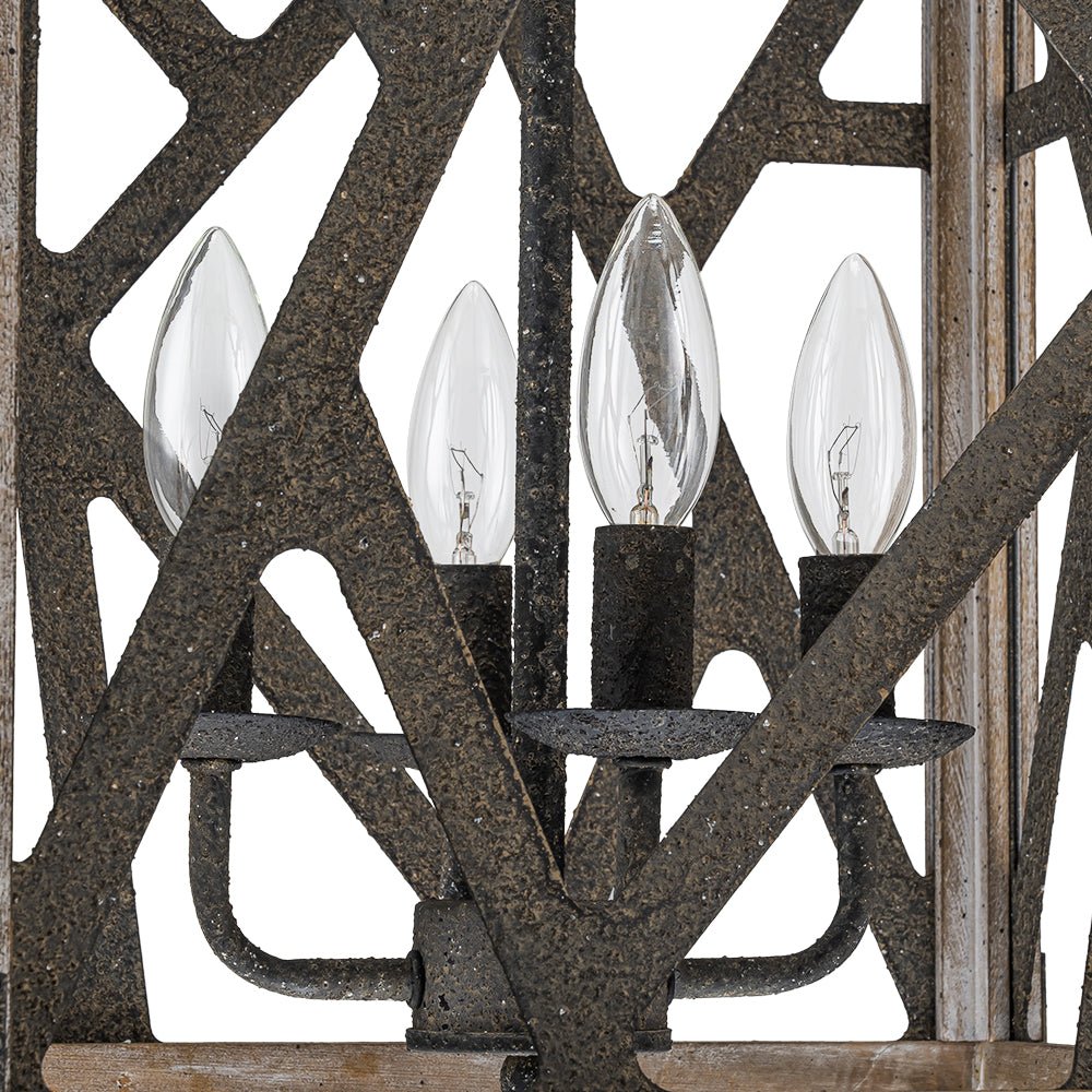 4-Light Distressed Wooden Square Cage Pendant Light