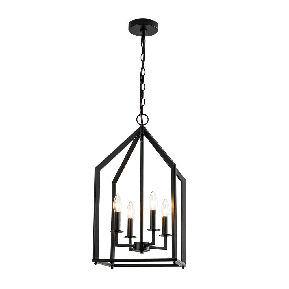 4-light Farmhouse Candle Style Black Lantern Pendant Light