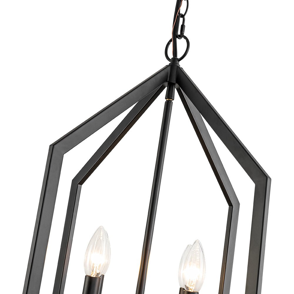 4-light Farmhouse Candle Style Black Lantern Pendant Light