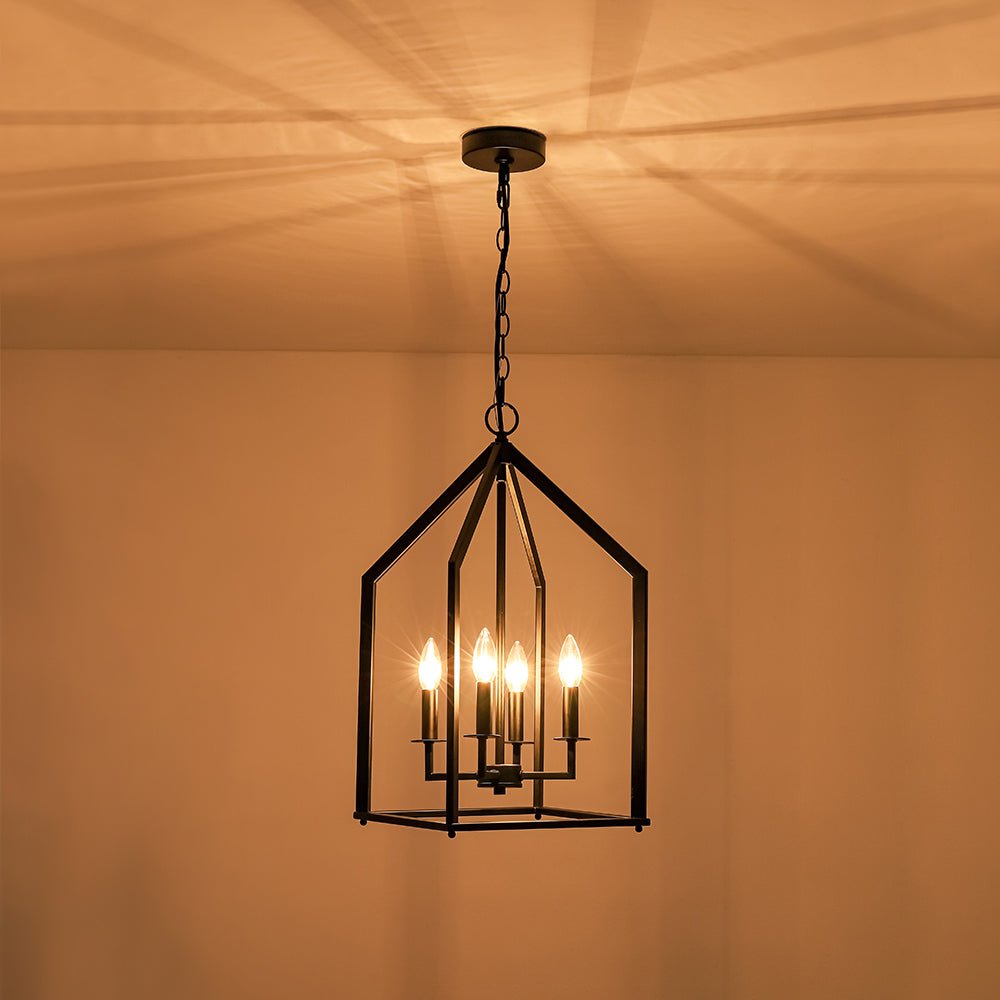 4-light Farmhouse Candle Style Black Lantern Pendant Light
