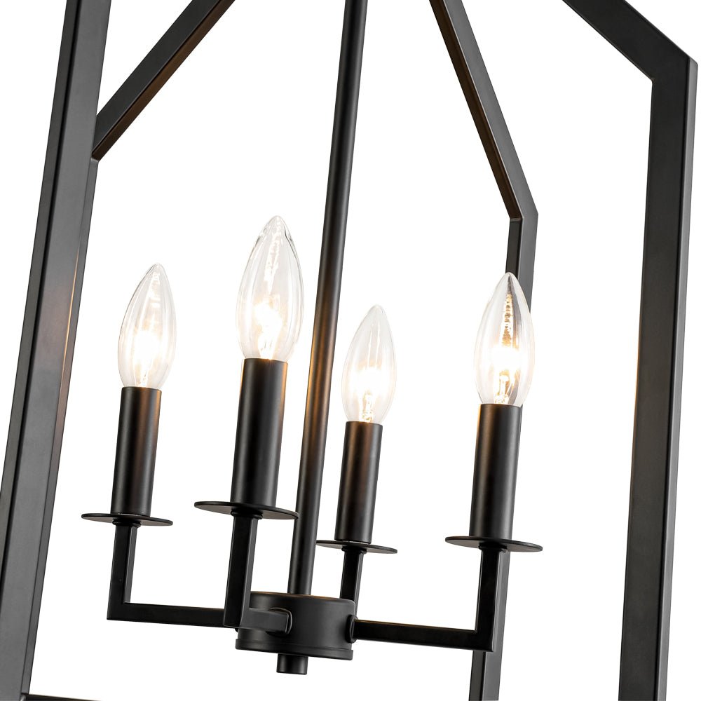 4-light Farmhouse Candle Style Black Lantern Pendant Light