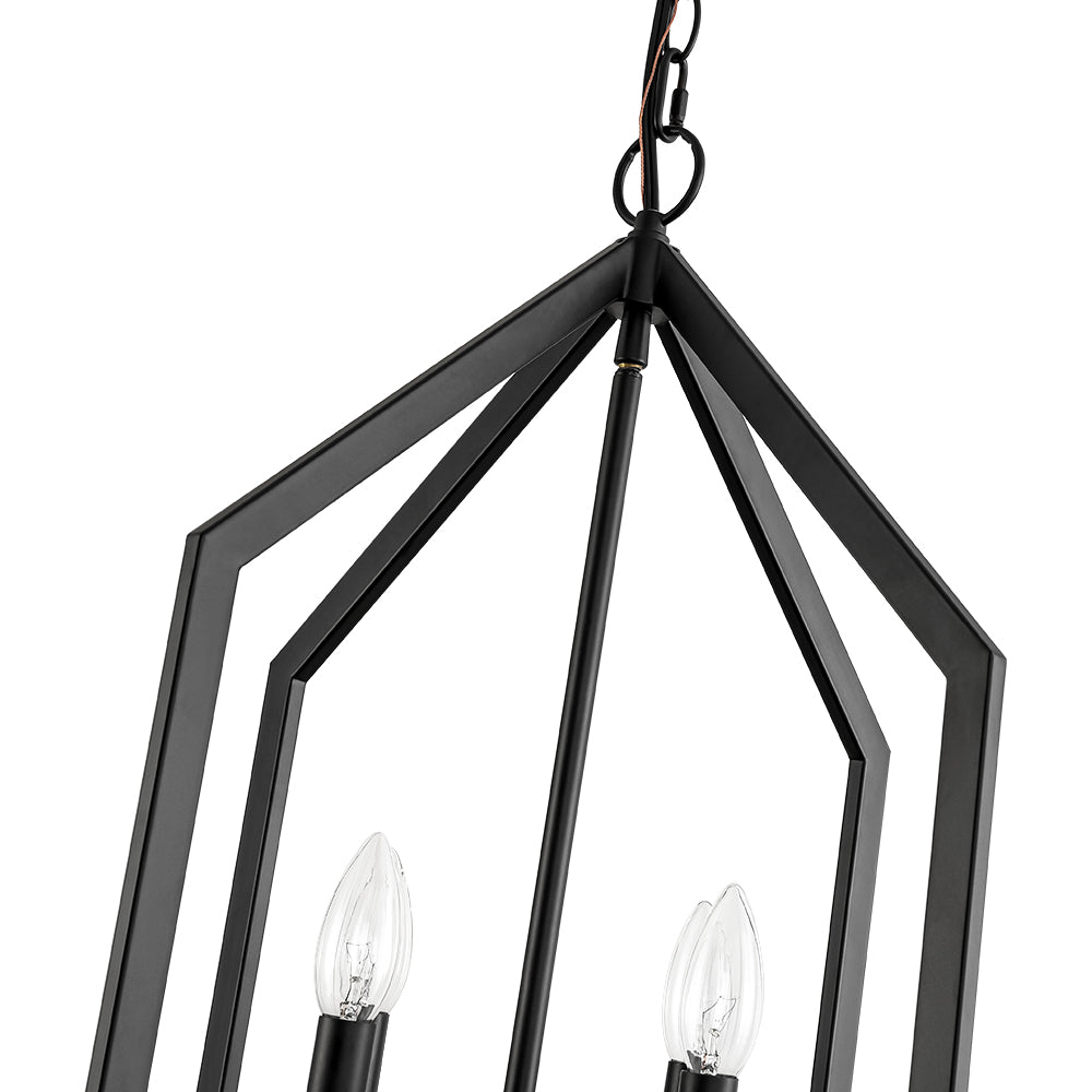 4-light Farmhouse Candle Style Black Lantern Pendant Light
