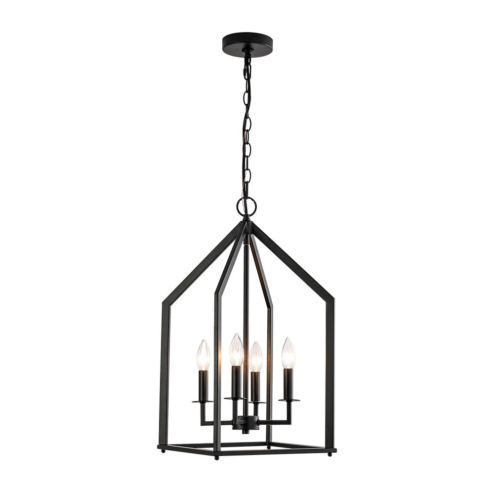 4-light Farmhouse Candle Style Black Lantern Pendant Light