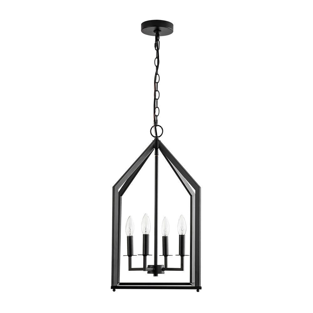 4-light Farmhouse Candle Style Black Lantern Pendant Light