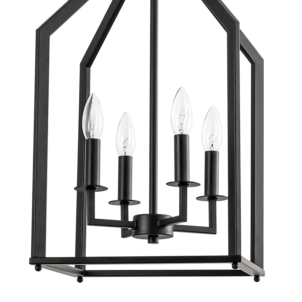 4-light Farmhouse Candle Style Black Lantern Pendant Light