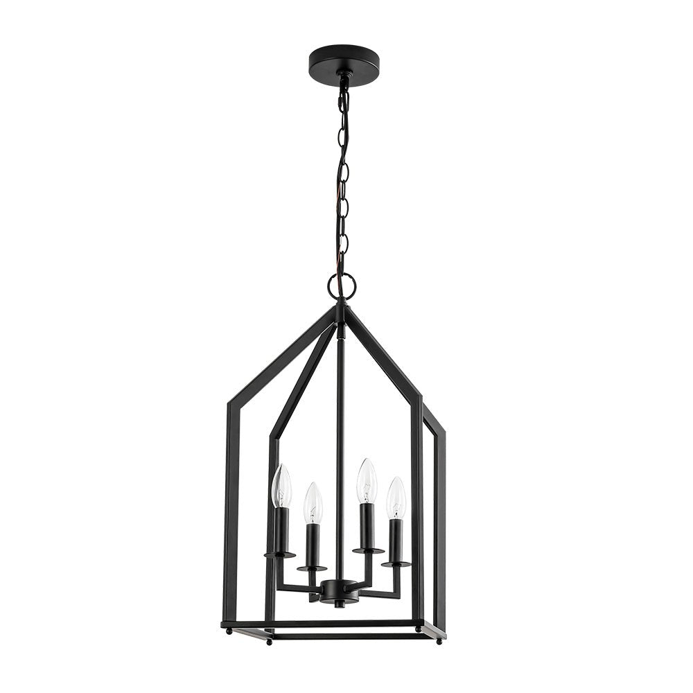 4-light Farmhouse Candle Style Black Lantern Pendant Light