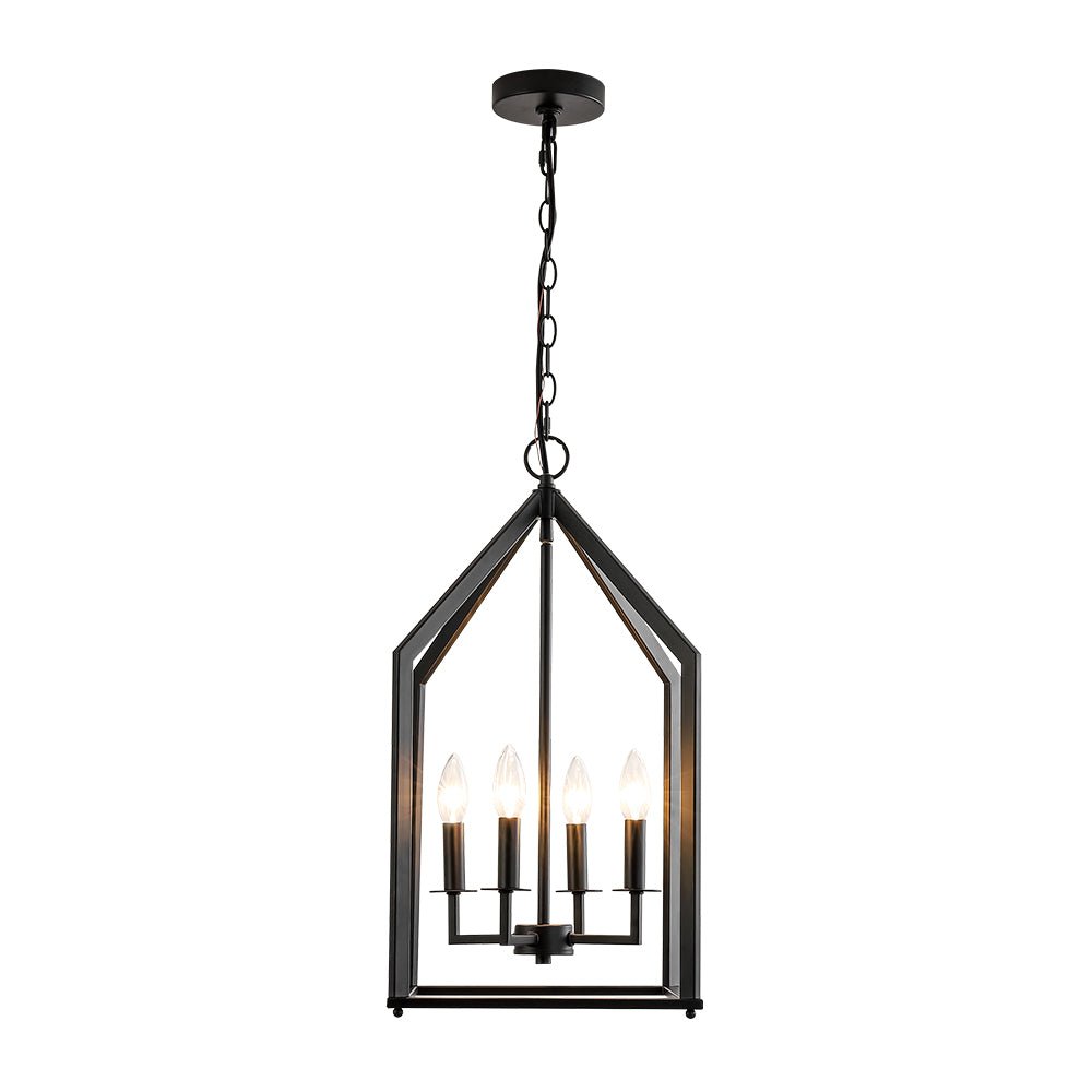 4-light Farmhouse Candle Style Black Lantern Pendant Light