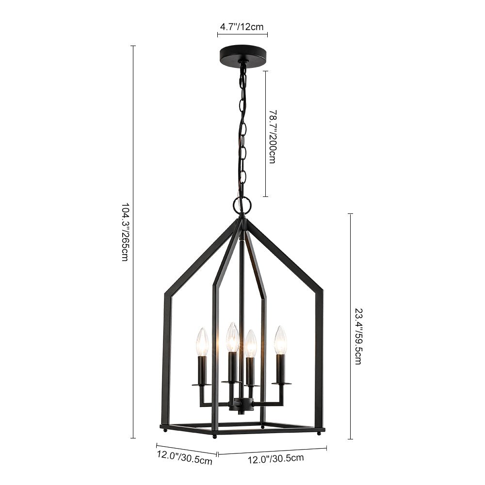 4-light Farmhouse Candle Style Black Lantern Pendant Light