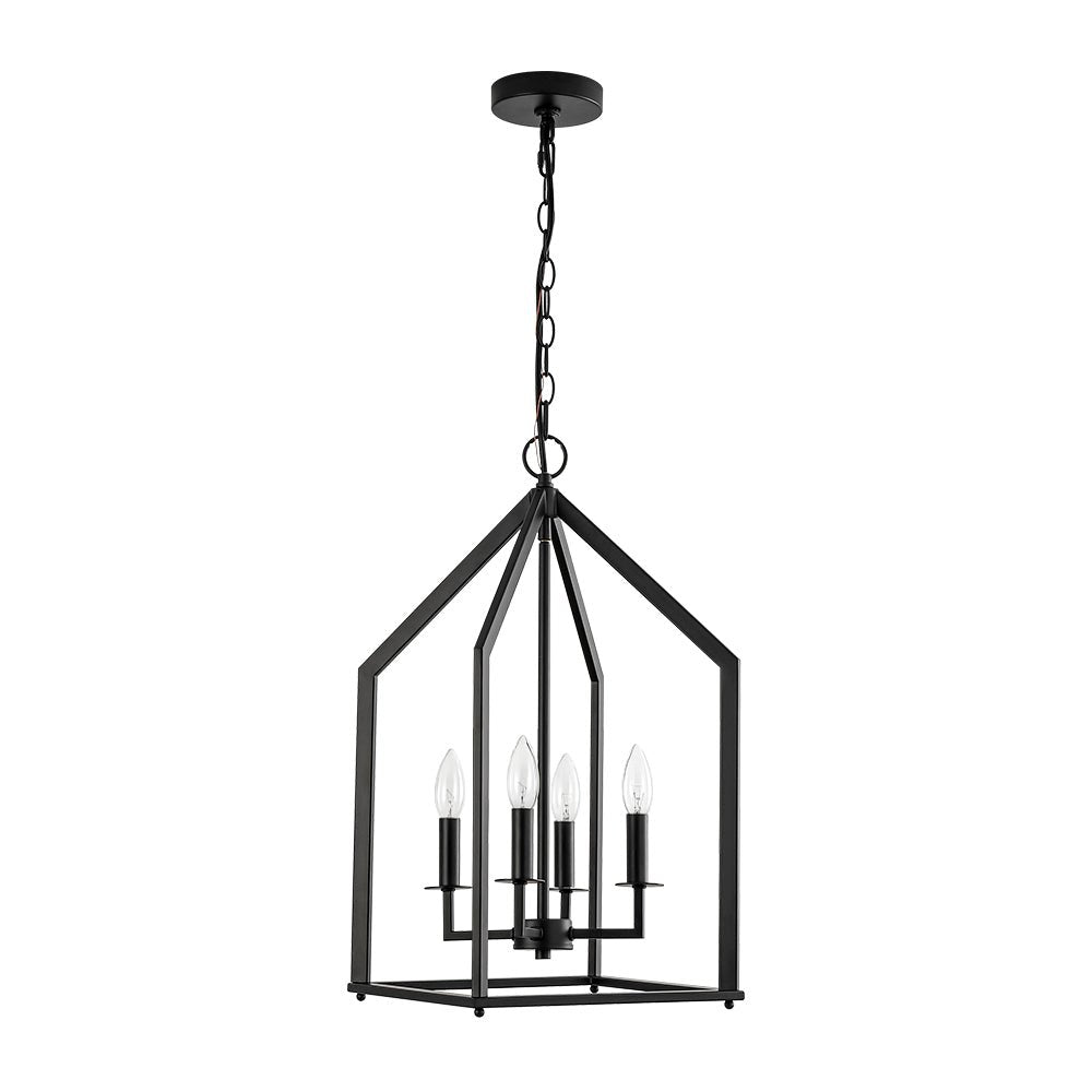 4-light Farmhouse Candle Style Black Lantern Pendant Light