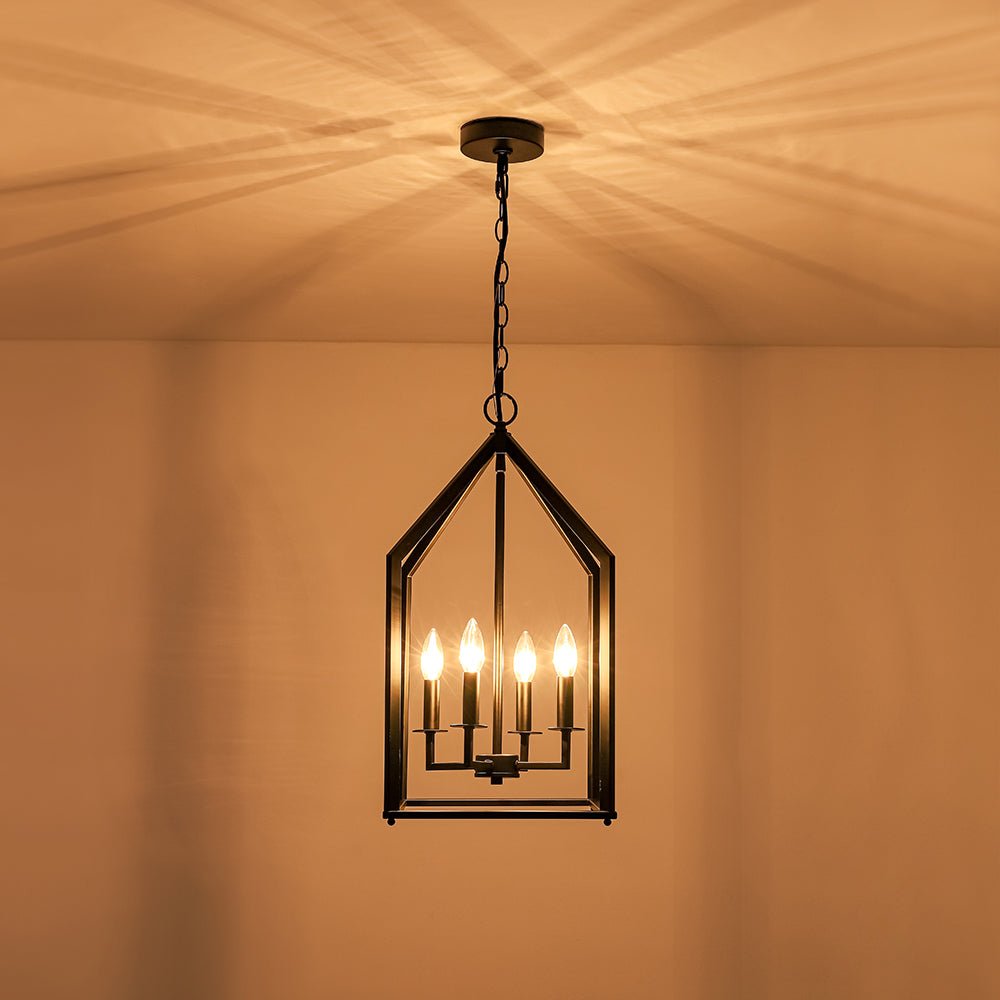 4-light Farmhouse Candle Style Black Lantern Pendant Light