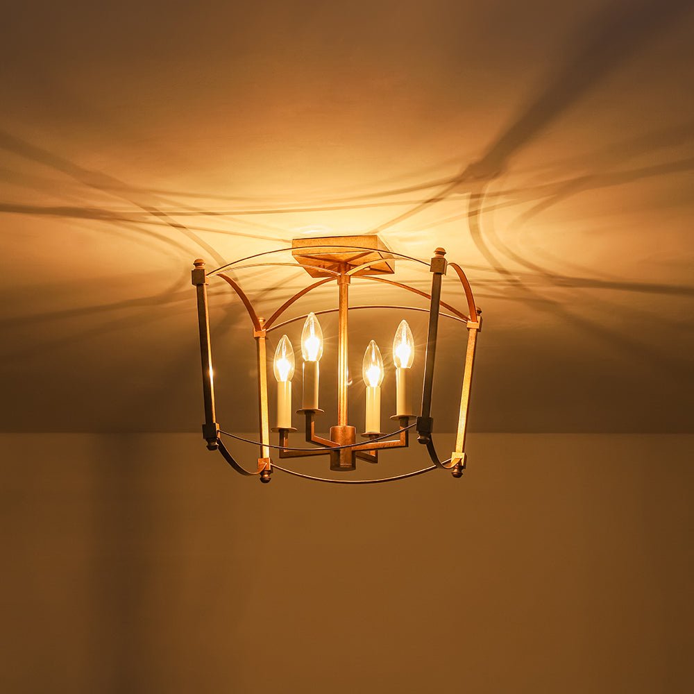 4-light French Antique Candle Style Lantern Semi Flush
