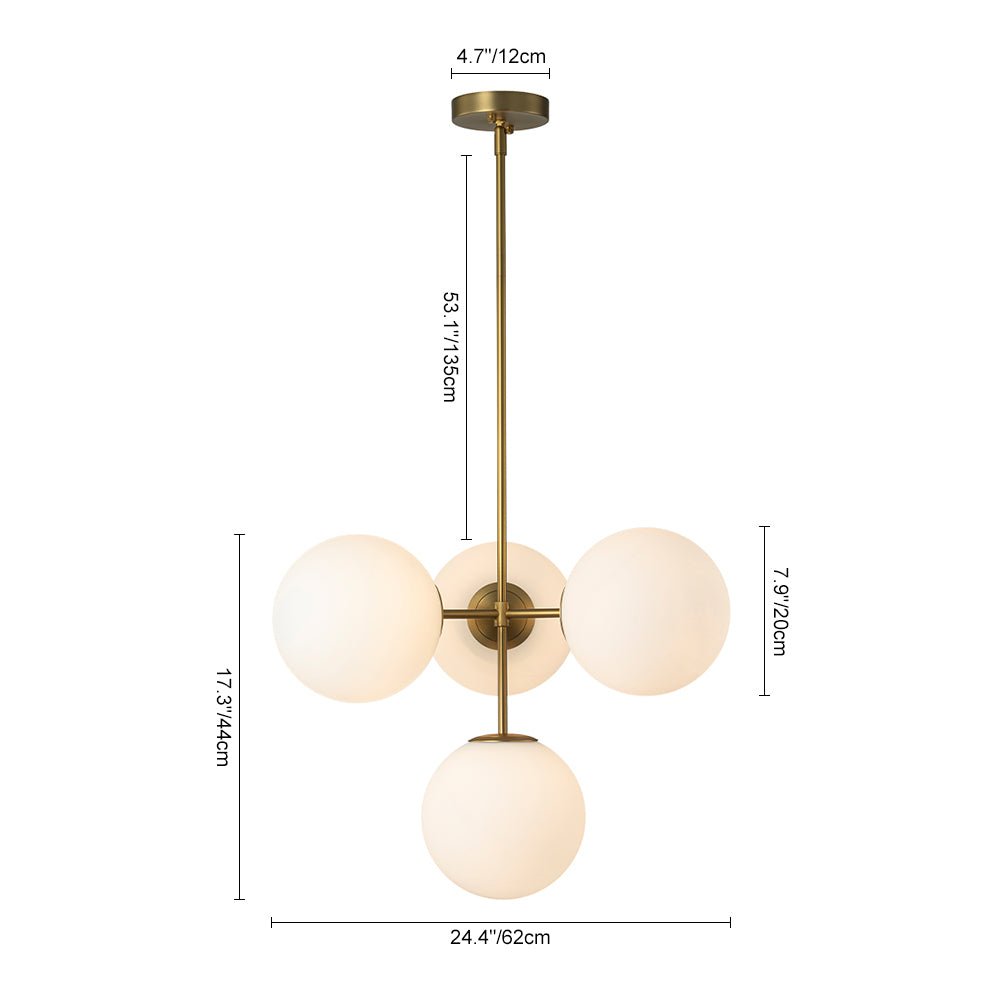 4-Light Opal Glass Globe Sputnik Semi Flush Chandelier