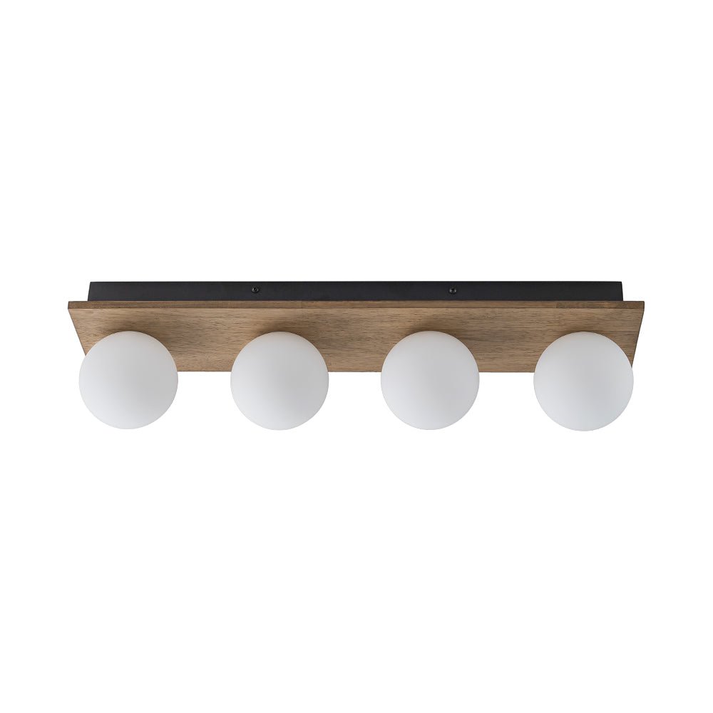 4-Light Opal Glass Linear Wooden Semi Flush Mount / Wall Light