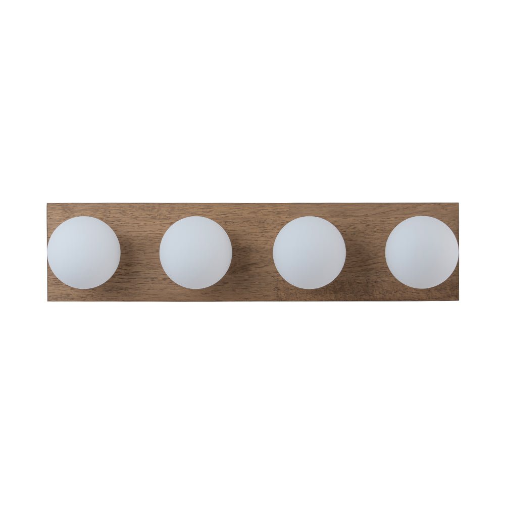 4-Light Opal Glass Linear Wooden Semi Flush Mount / Wall Light