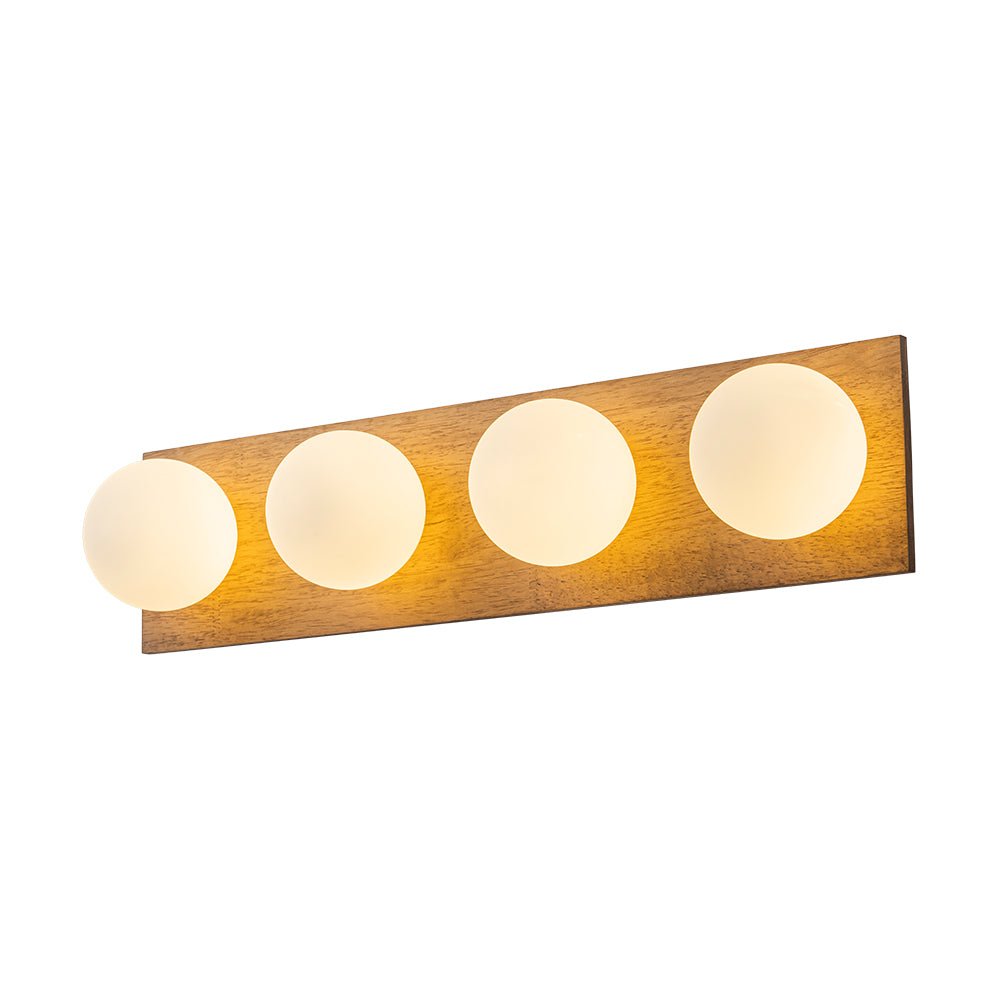 4-Light Opal Glass Linear Wooden Semi Flush Mount / Wall Light