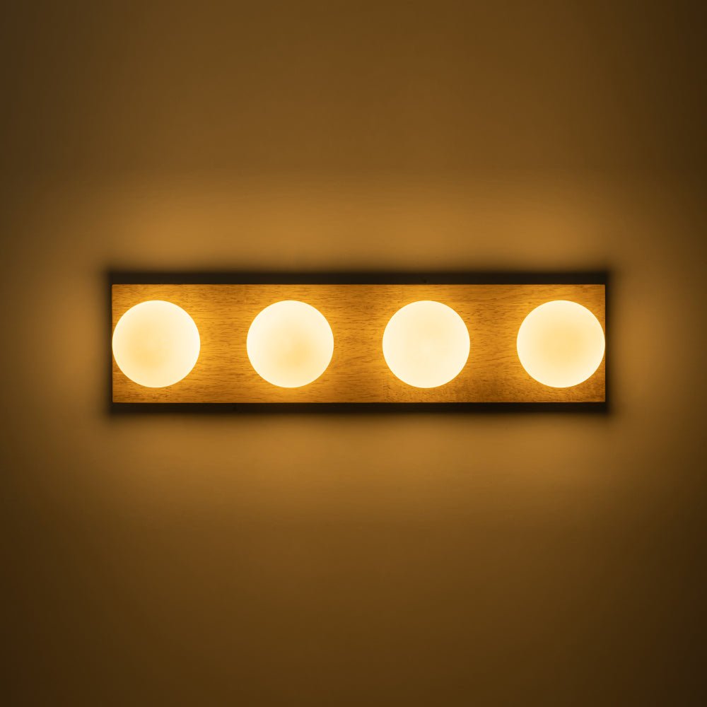 4-Light Opal Glass Linear Wooden Semi Flush Mount / Wall Light