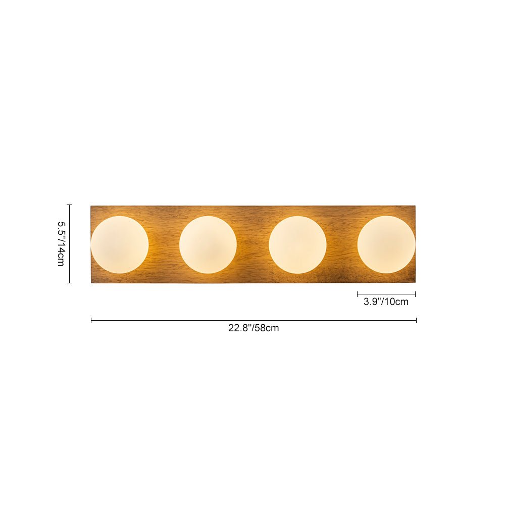 4-Light Opal Glass Linear Wooden Semi Flush Mount / Wall Light