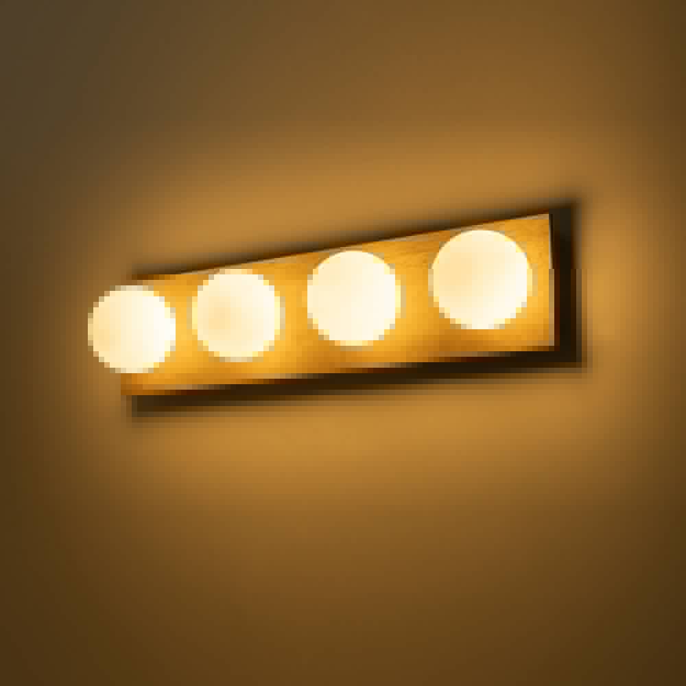 4-Light Opal Glass Linear Wooden Semi Flush Mount / Wall Light