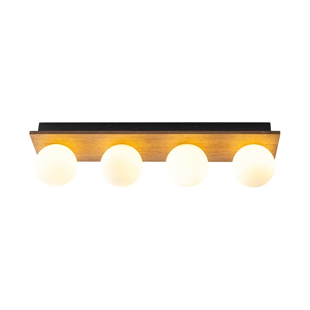4-Light Opal Glass Linear Wooden Semi Flush Mount / Wall Light