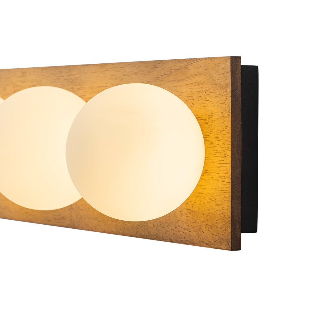 4-Light Opal Glass Linear Wooden Semi Flush Mount / Wall Light