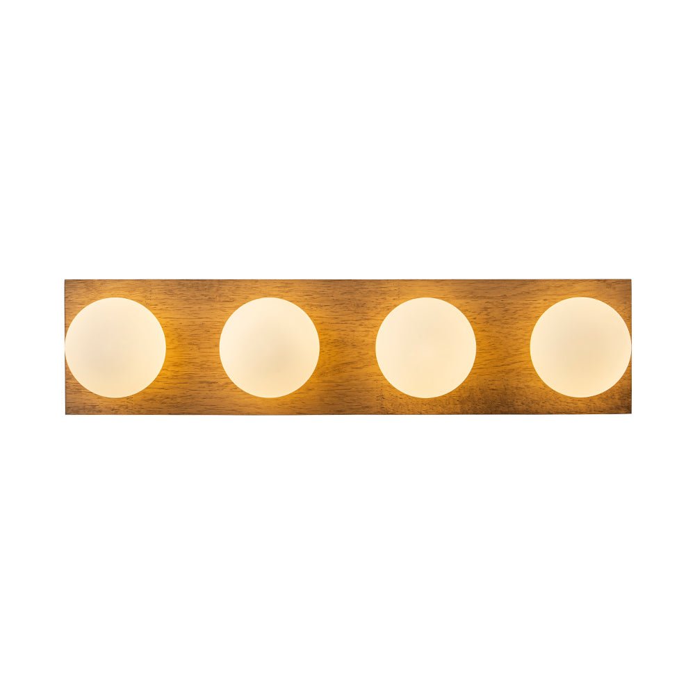 4-Light Opal Glass Linear Wooden Semi Flush Mount / Wall Light