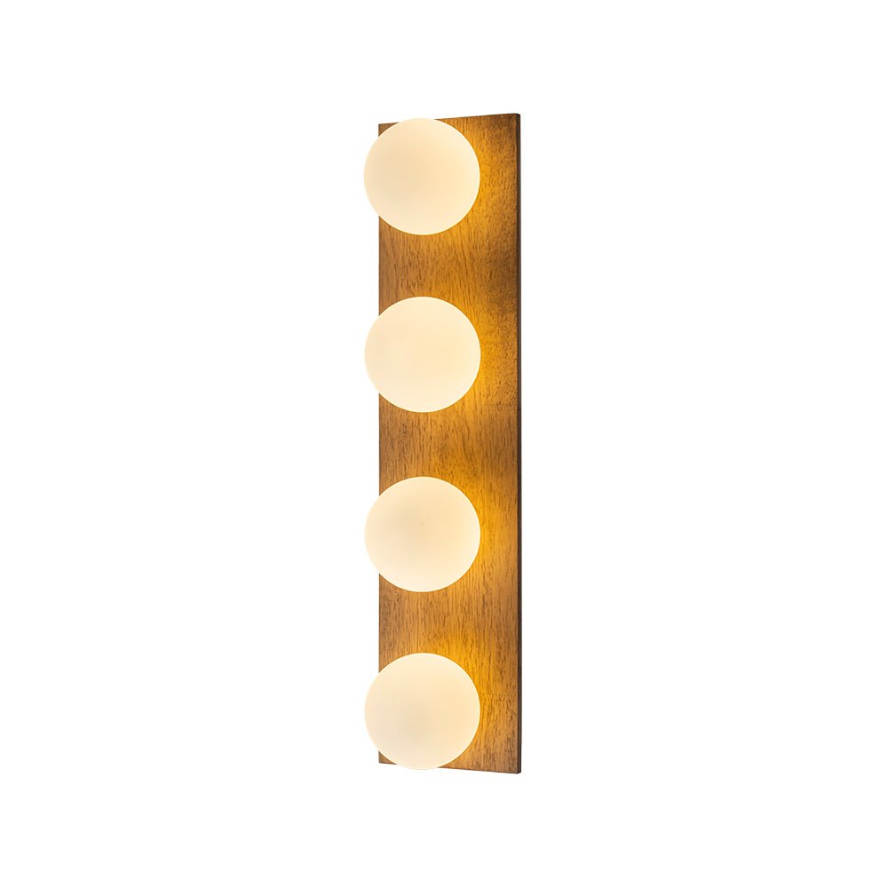 4-Light Opal Glass Linear Wooden Semi Flush Mount / Wall Light