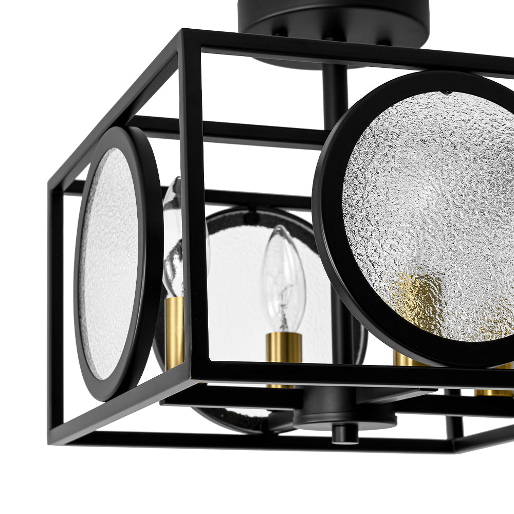 4-light Textured Glass Square Lantern Semi Flush Mount