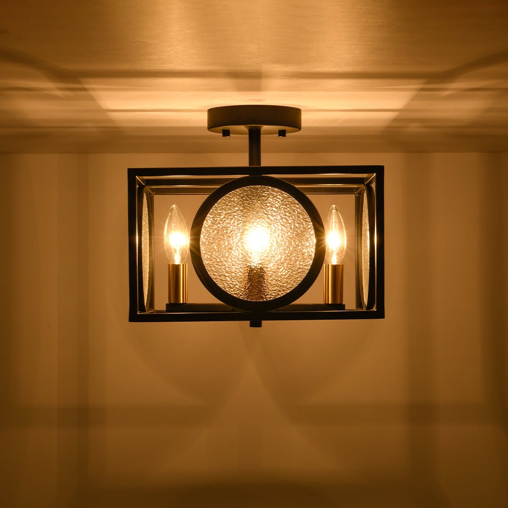 4-light Textured Glass Square Lantern Semi Flush Mount