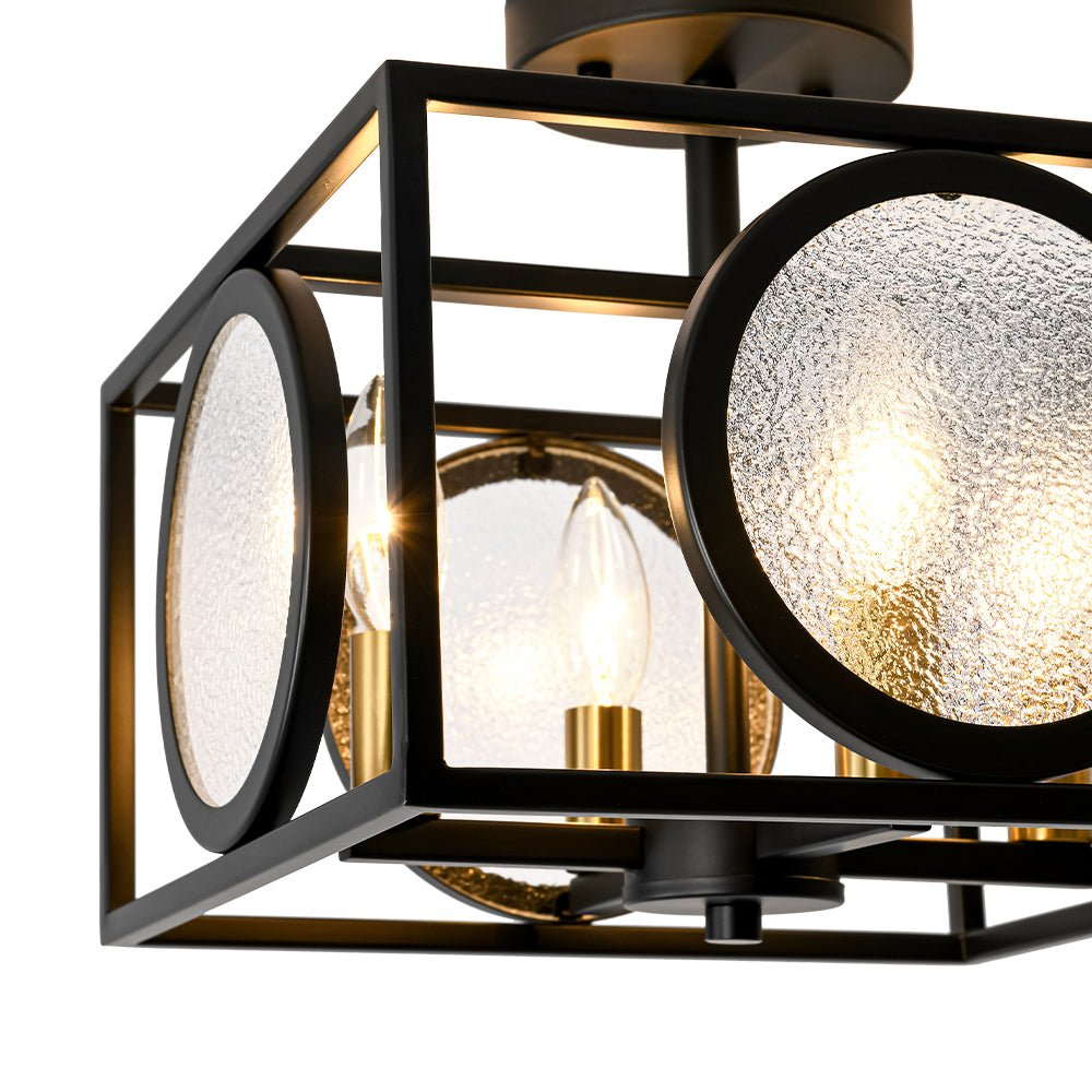 4-light Textured Glass Square Lantern Semi Flush Mount