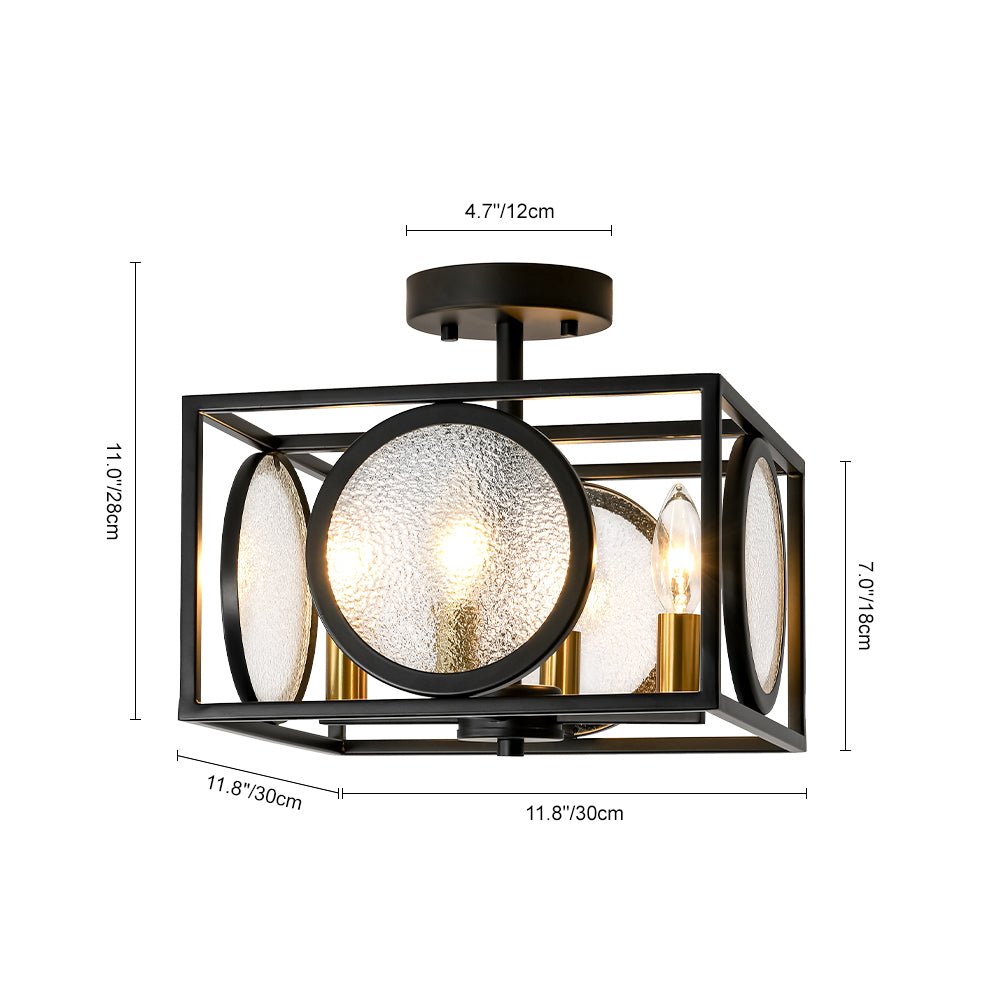 4-light Textured Glass Square Lantern Semi Flush Mount