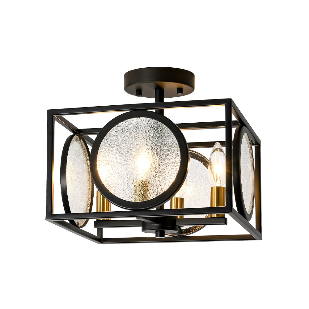 4-light Textured Glass Square Lantern Semi Flush Mount