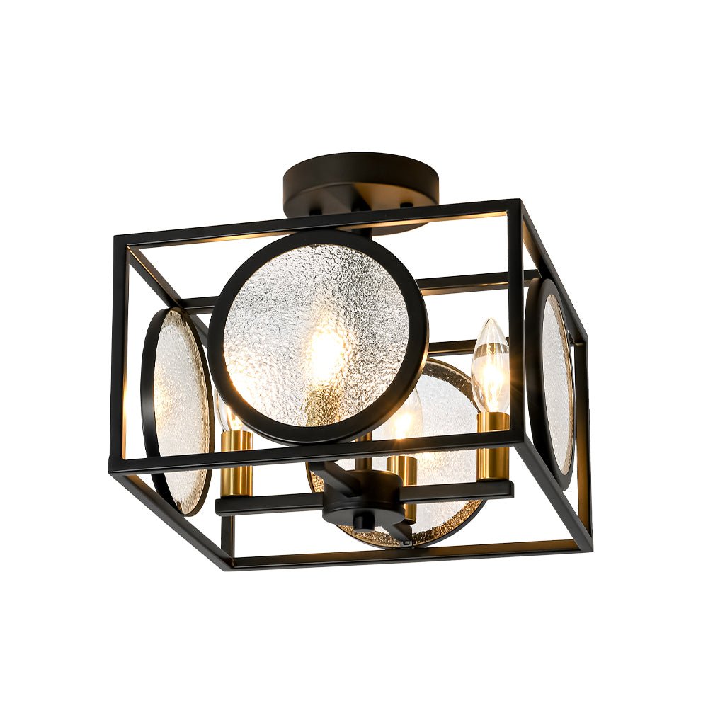 4-light Textured Glass Square Lantern Semi Flush Mount