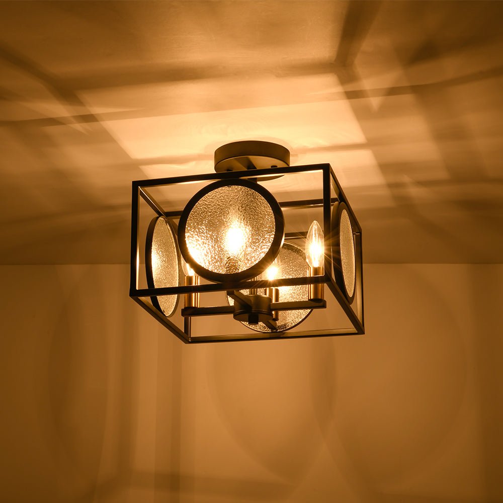 4-light Textured Glass Square Lantern Semi Flush Mount